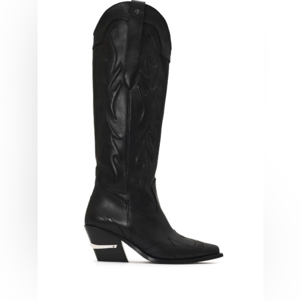 ANINE BING Tania Western Boots Black Leather Size 40